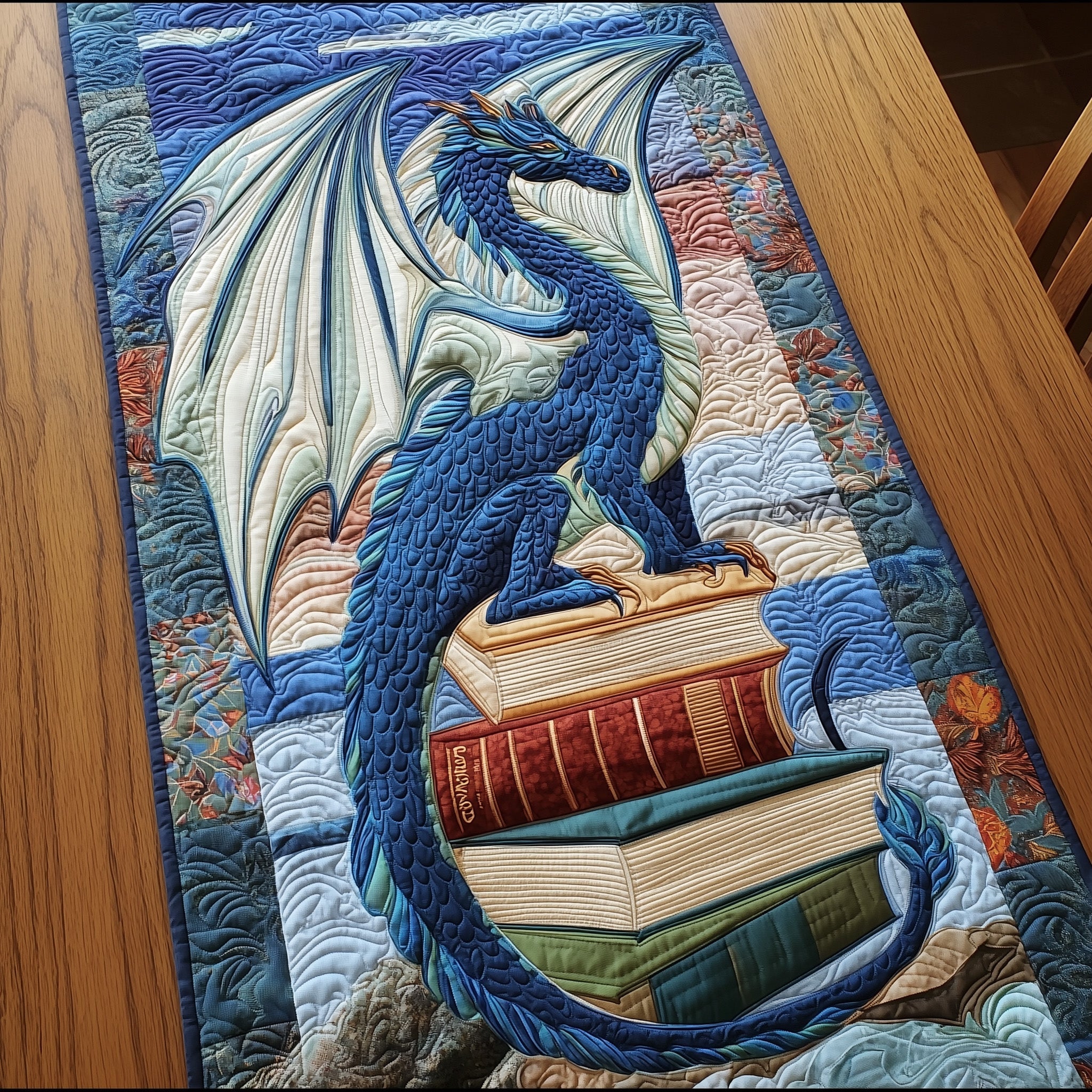 Dragon Quilted Table Runner Christmas Table Runner Decoration