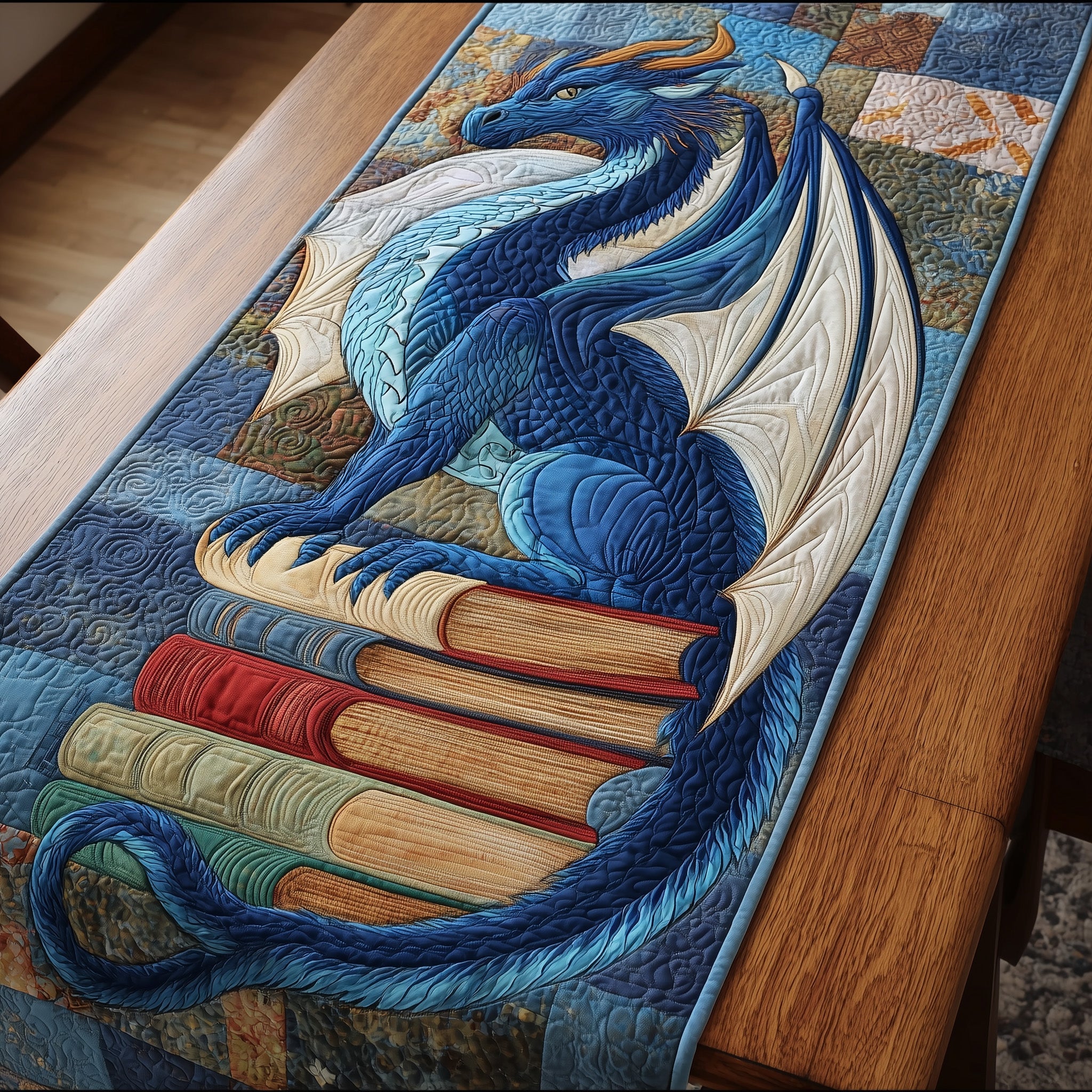 Dragon Quilted Table Runner Cozy Winter Table Runner for Home