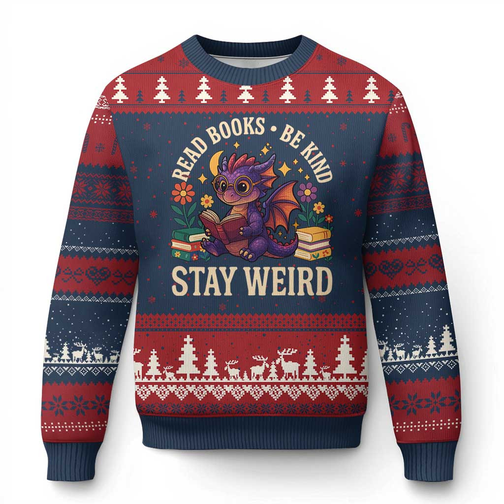 Dragon Read Book Be Kind Stay Weird Ugly Christmas Sweater Cute Xmas Gift For Dragon Lovers