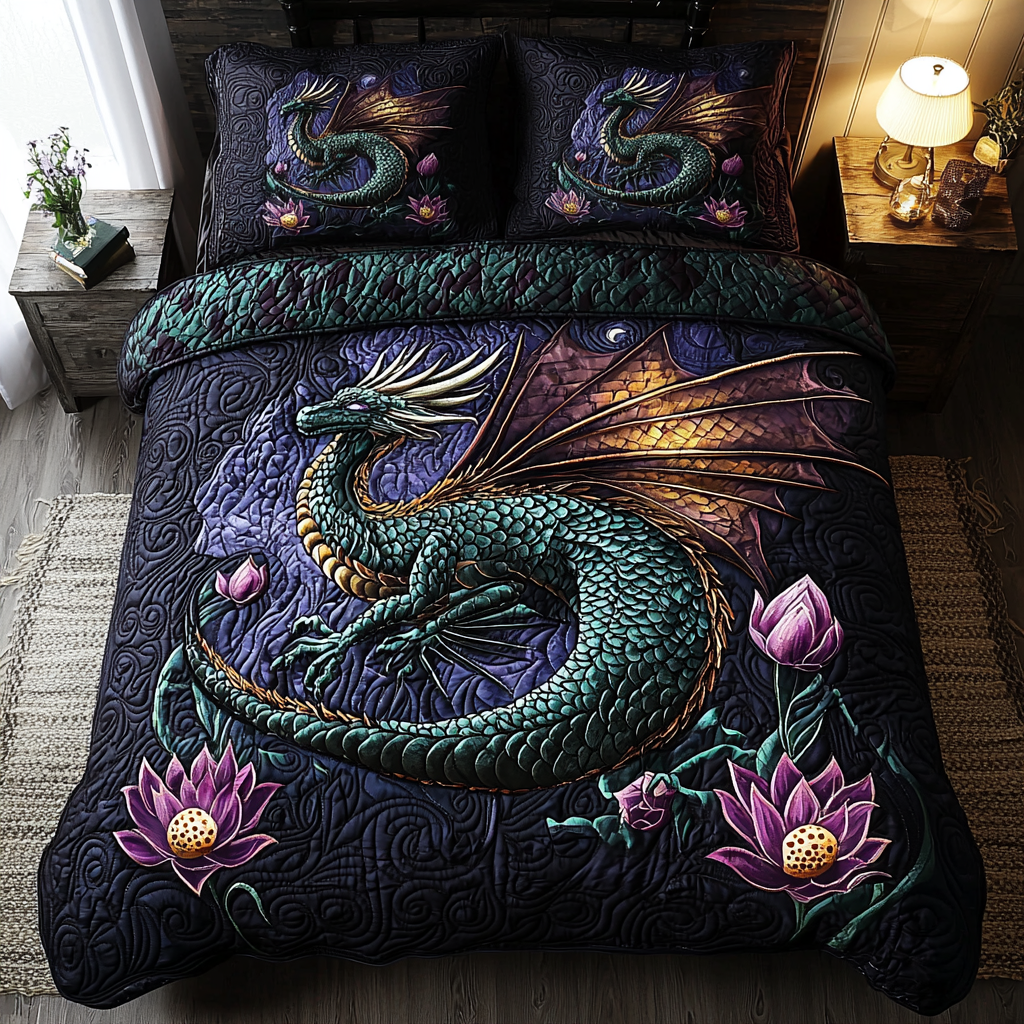 Dragon Realm Quilted Bedding Set Bed Decor Dragon Gifts For Brothers