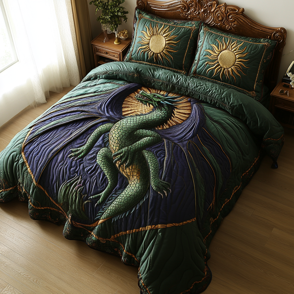 Dragon Rune Quilted Bedding Set Bed Decorations Dragon Gifts For Men