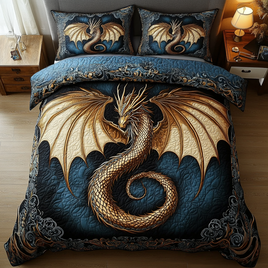 Dragon Scale Quilted Bedding Set Best Bed Sheet Set Unusual Dragon Gifts