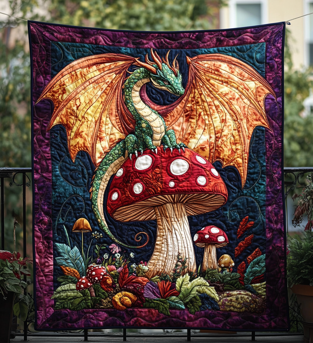 Dragon Shroom Quilted Blanket Gift For Dragon Lover
