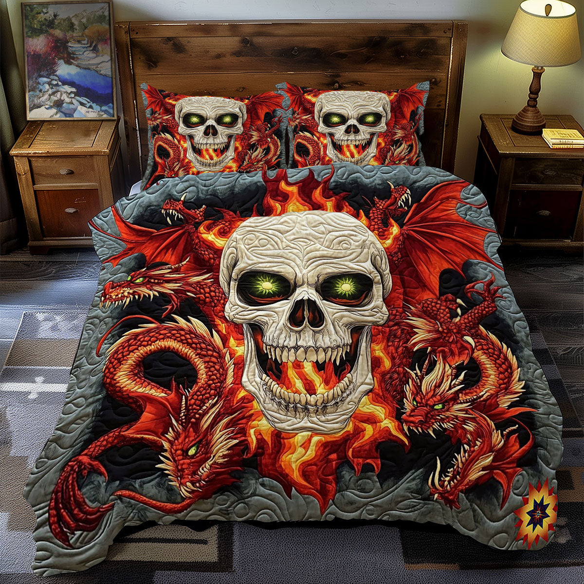 Dragon Skull Duvet Cover Set Luxury Bedding Sets Fall Gift for Mom