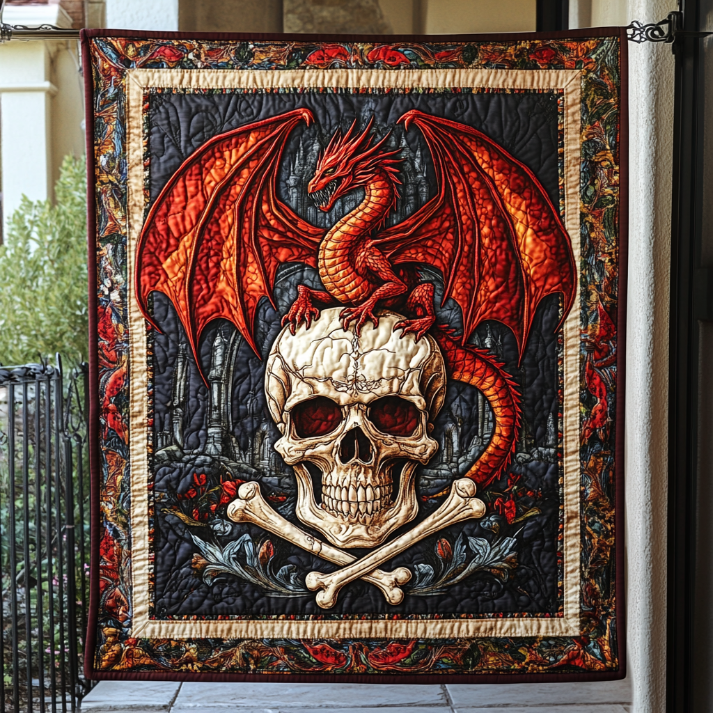 Dragon Skull Throne Quilted Blanket Dragon Gifts For Her