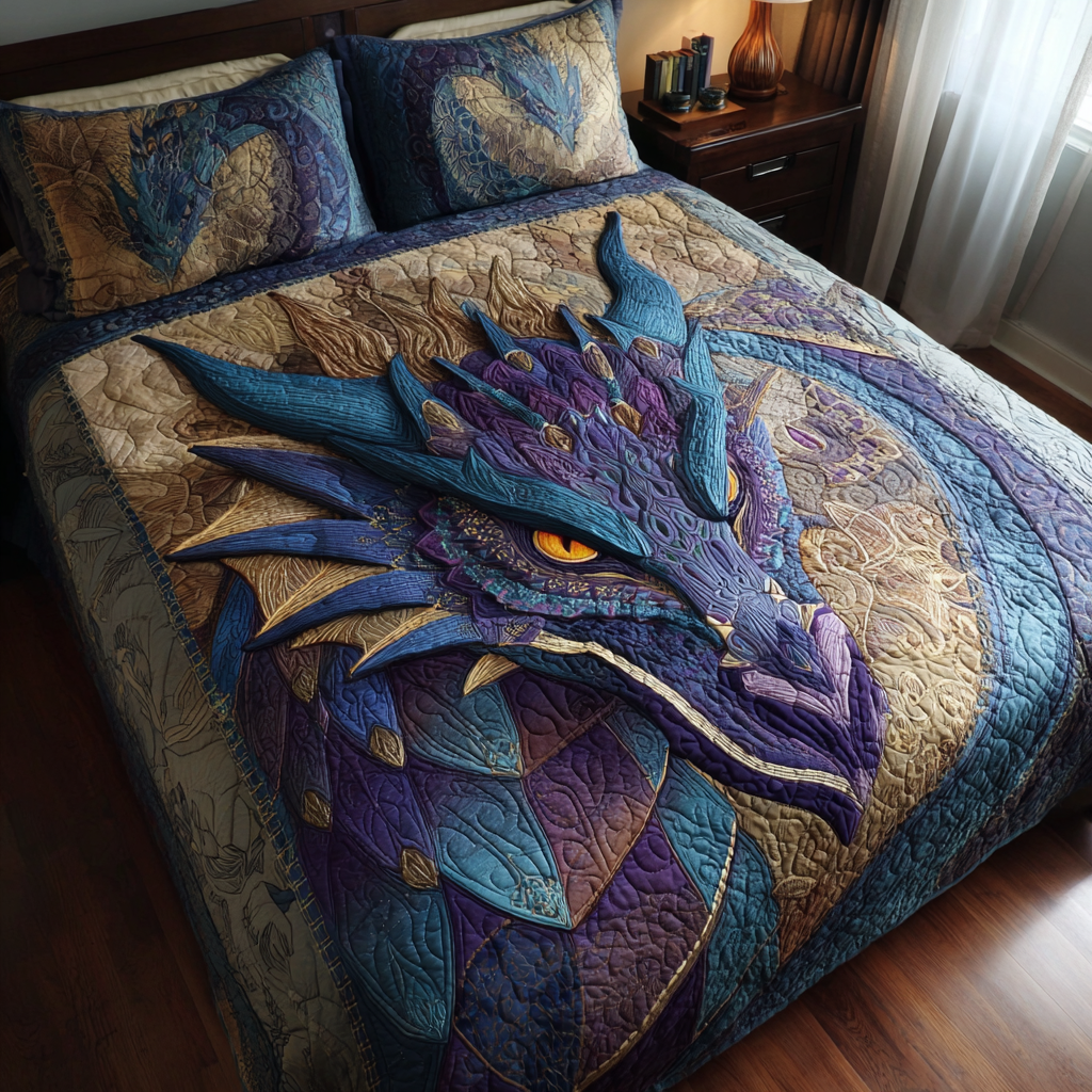 Dragon Spirit Quilted Bedding Set Best Bed Sheet Set Dragon Themed Gift Items