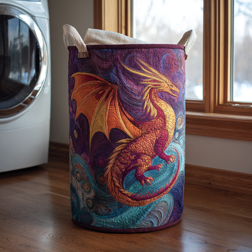Dragon Spirit Quilted Laundry Basket Portable Quilted Hamper for Easy Carrying and Storage