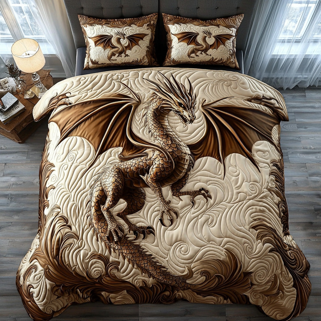 Dragon Stone Quilted Bedding Set Best Comforter Sets Dragon Gifts For Men