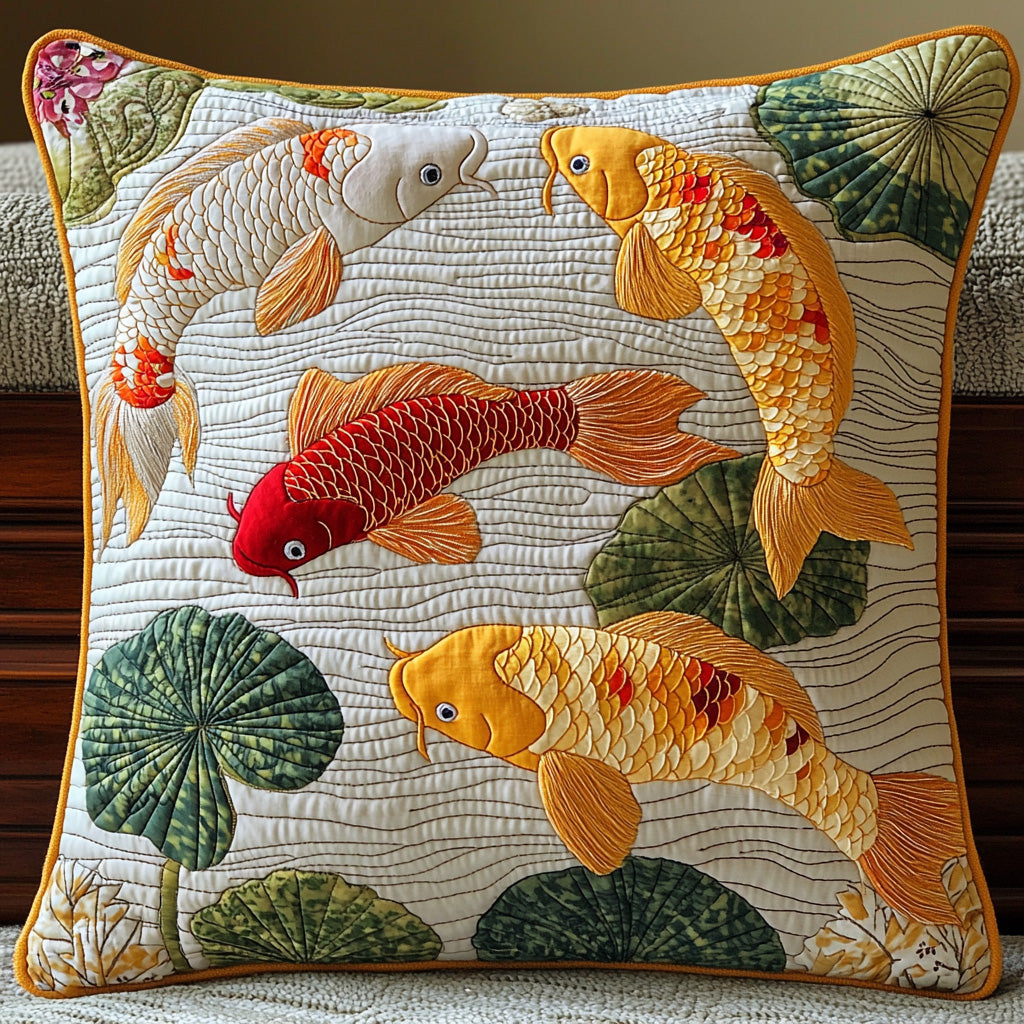 Dragon Stream Quilted Pillow Case Decorative Pillow Covers Koi Fish Presents