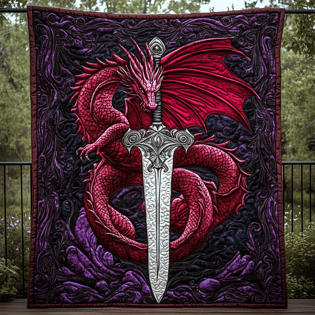 Dragon Sword Quilted Blanket Gift For Dragon Lover