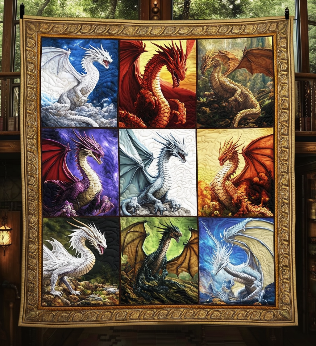 Dragon Symphony Quilted Blanket Dragon Gifts For Her