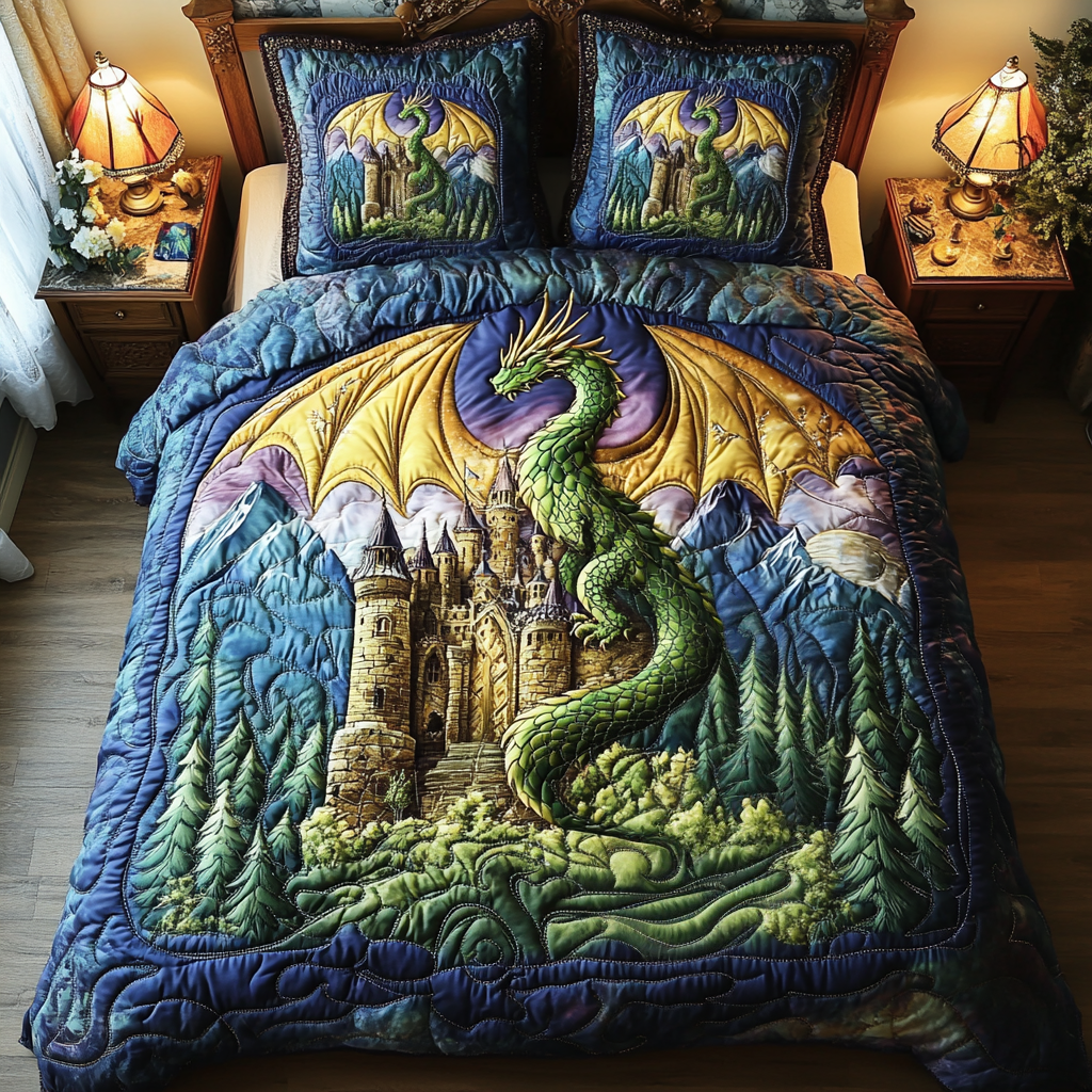 Dragon Tale Quilted Bedding Set Bedroom Decor Unique Dragon Gifts