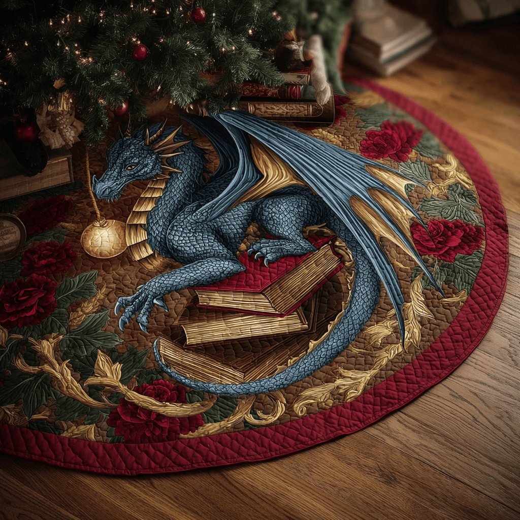 Dragon Tales Christmas Quilted Tree Skirt Dragon Design Christmas Gifts For Book Readers