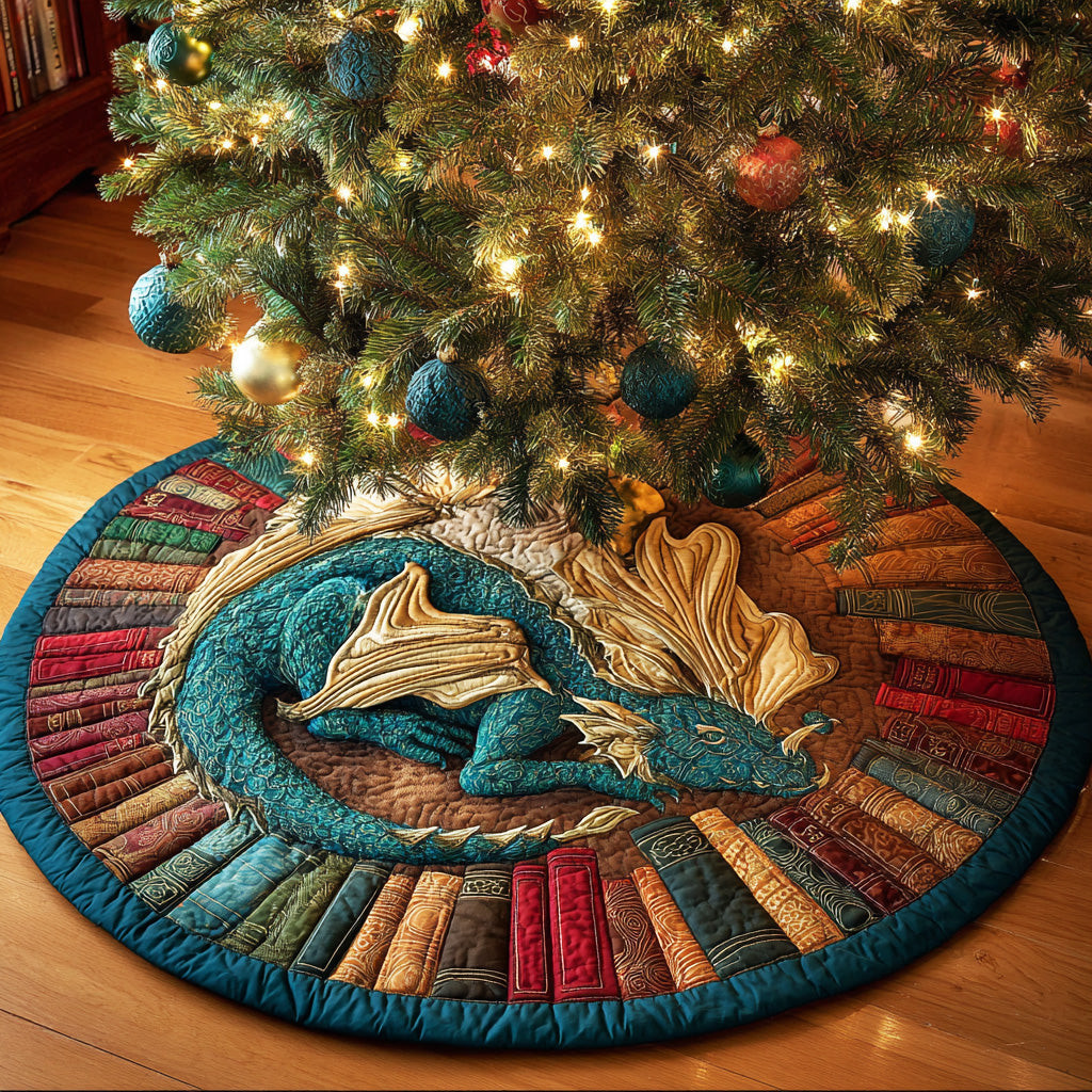 Dragon Tome Keeper Christmas Quilted Tree Skirt Christmas Tree Decor Dragon Lover Gifts