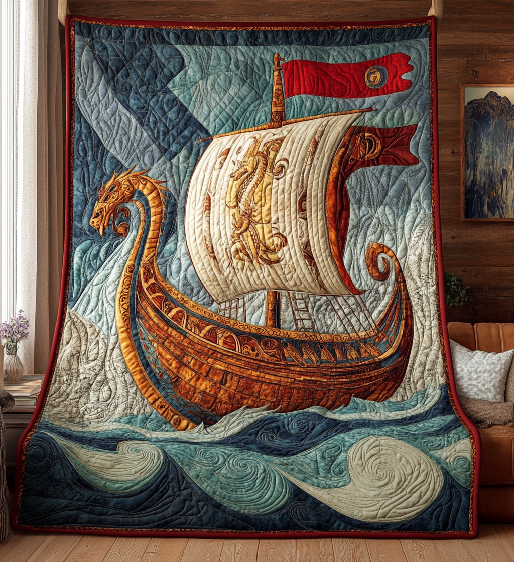 Dragon Voyage Quilted Blanket Viking Gifts For Him