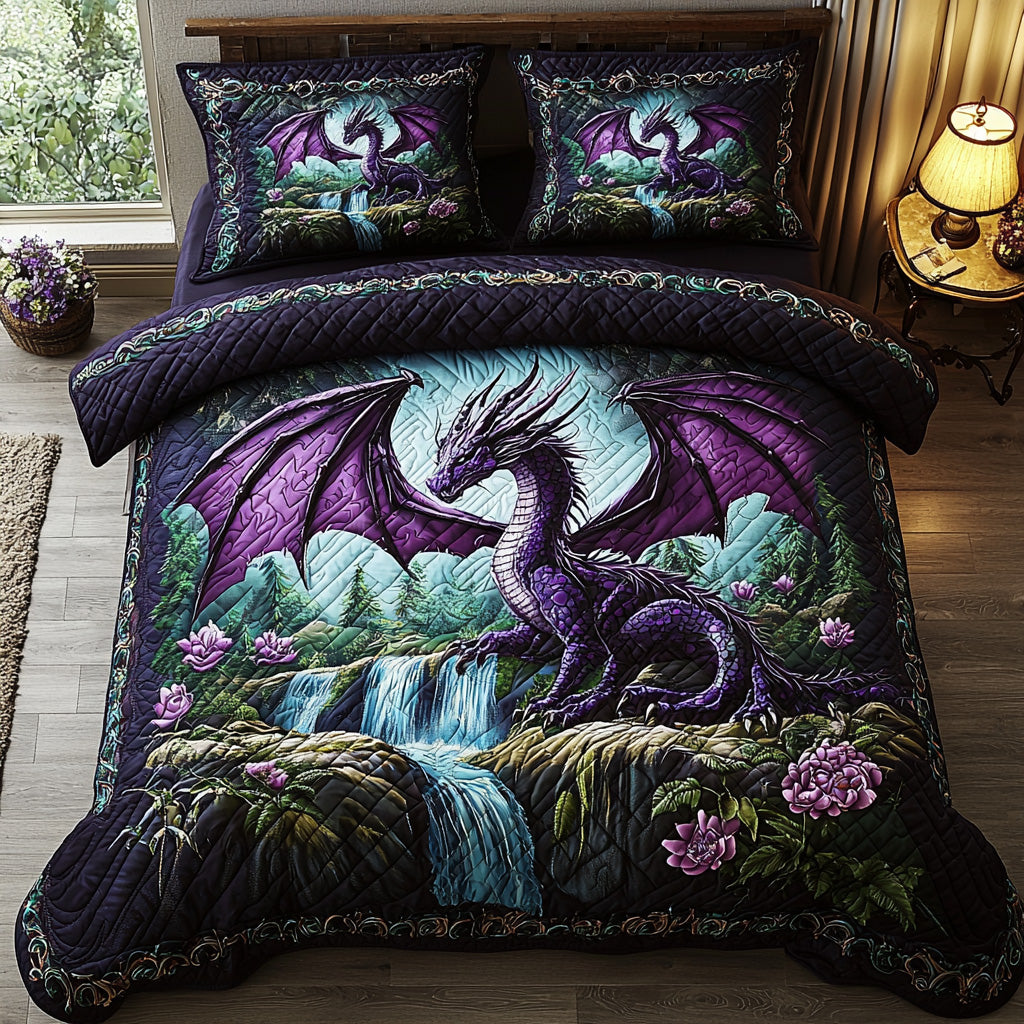 Dragon Watch Quilted Bedding Set Cozy Bedroom Decor Dragon Gifts For Her