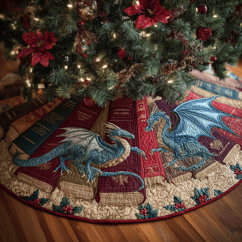 Dragon Whisper Christmas Quilted Tree Skirt Fantasy Themed Christmas Gifts For Dragon Lovers