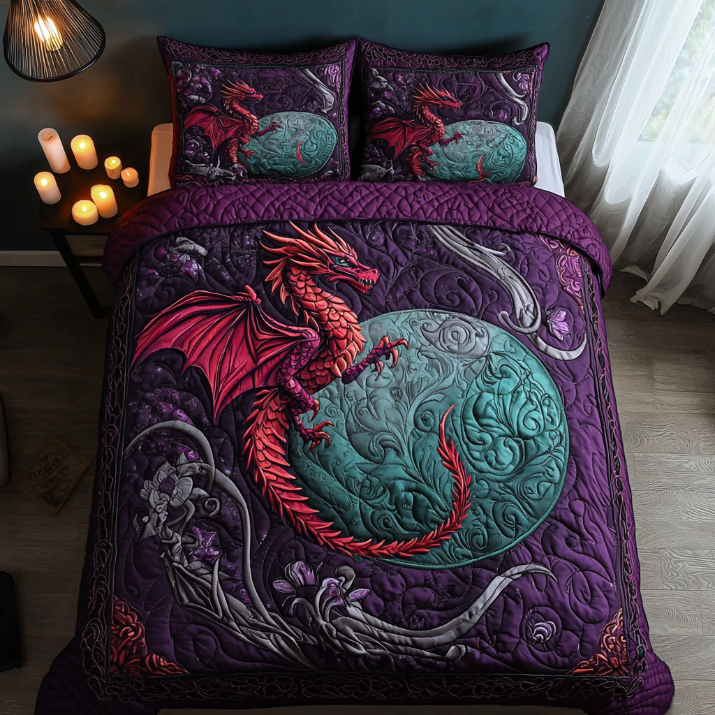 Dragon Whisper Quilted Bedding Set Bedspread Set Dragon Gifts For Him