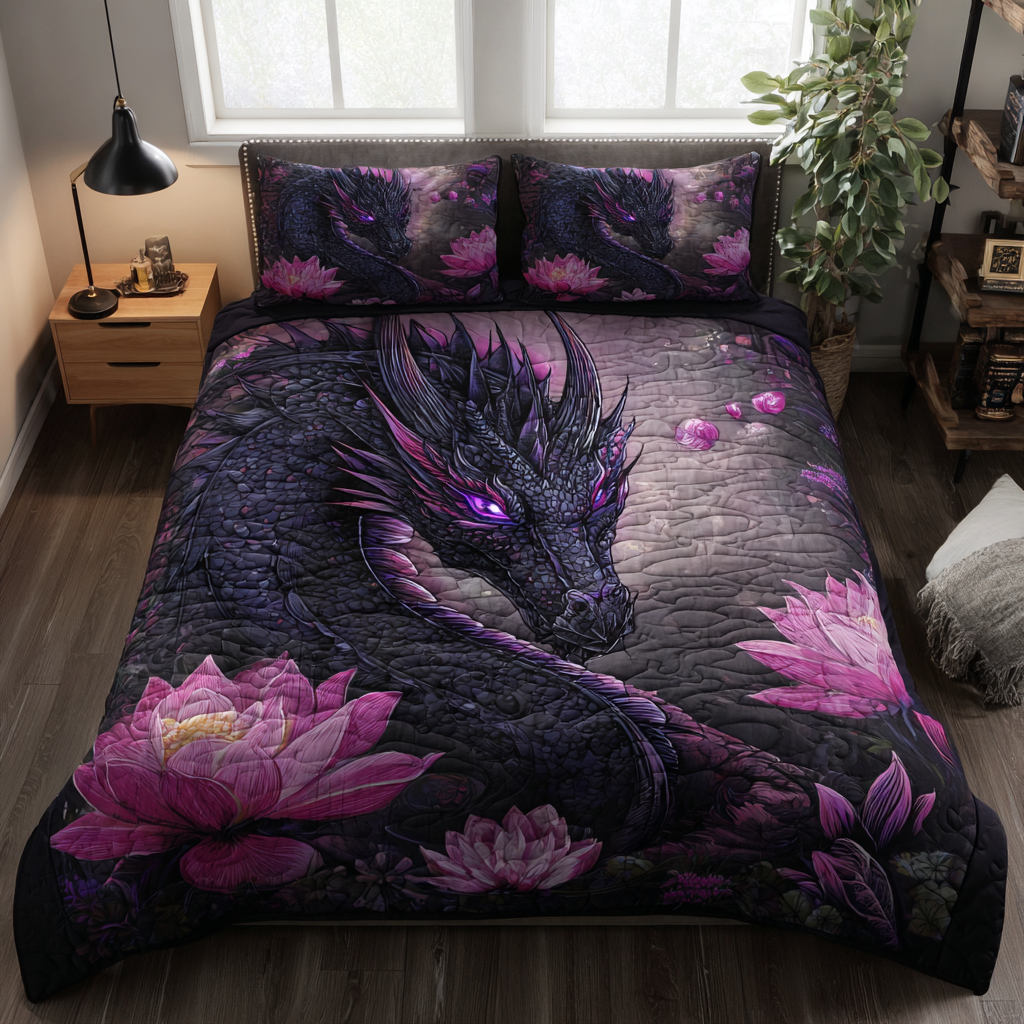 Dragon Wings Quilted Bedding Set Cute Room Decor Dragon Father's Day Presents