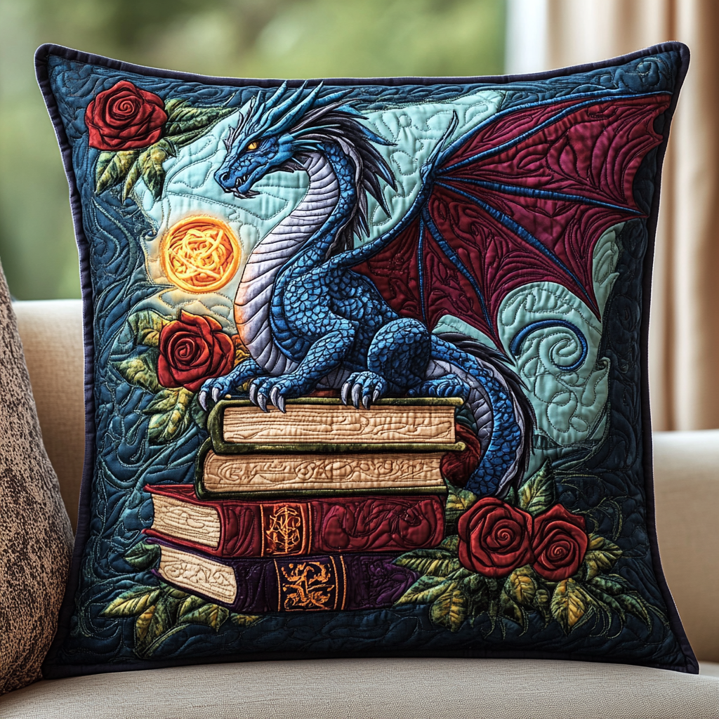 Dragon Wisdom Quilted Pillow Case Christmas Pillow Cover for Couch