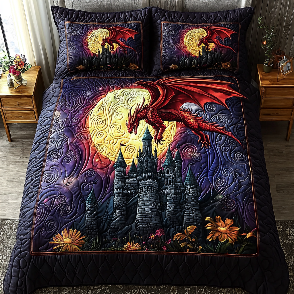 Dragon Wrath Quilted Bedding Set Best Comforter Sets Dragon Gifts For Him