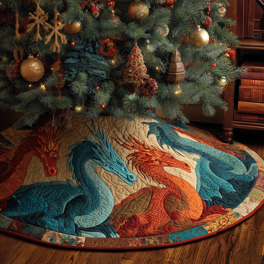 Dragonfire Eve Christmas Quilted Tree Skirt Holiday Decor Dragon Themed Presents