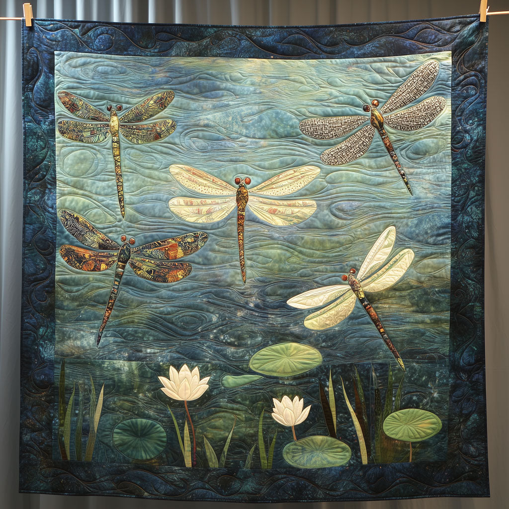 Dragonflies Over Lotus Pond Quilt Premium Quilt Blanket Gift for Cozy Winter Nights