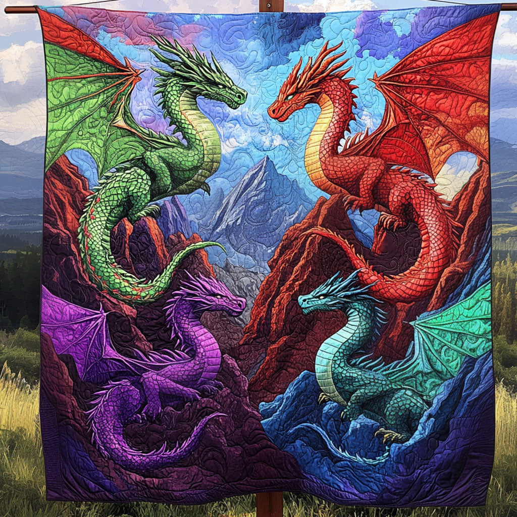 Dragonflight Quilted Blanket Bed Christmas Decor Birthday Presents For Dragon Lovers
