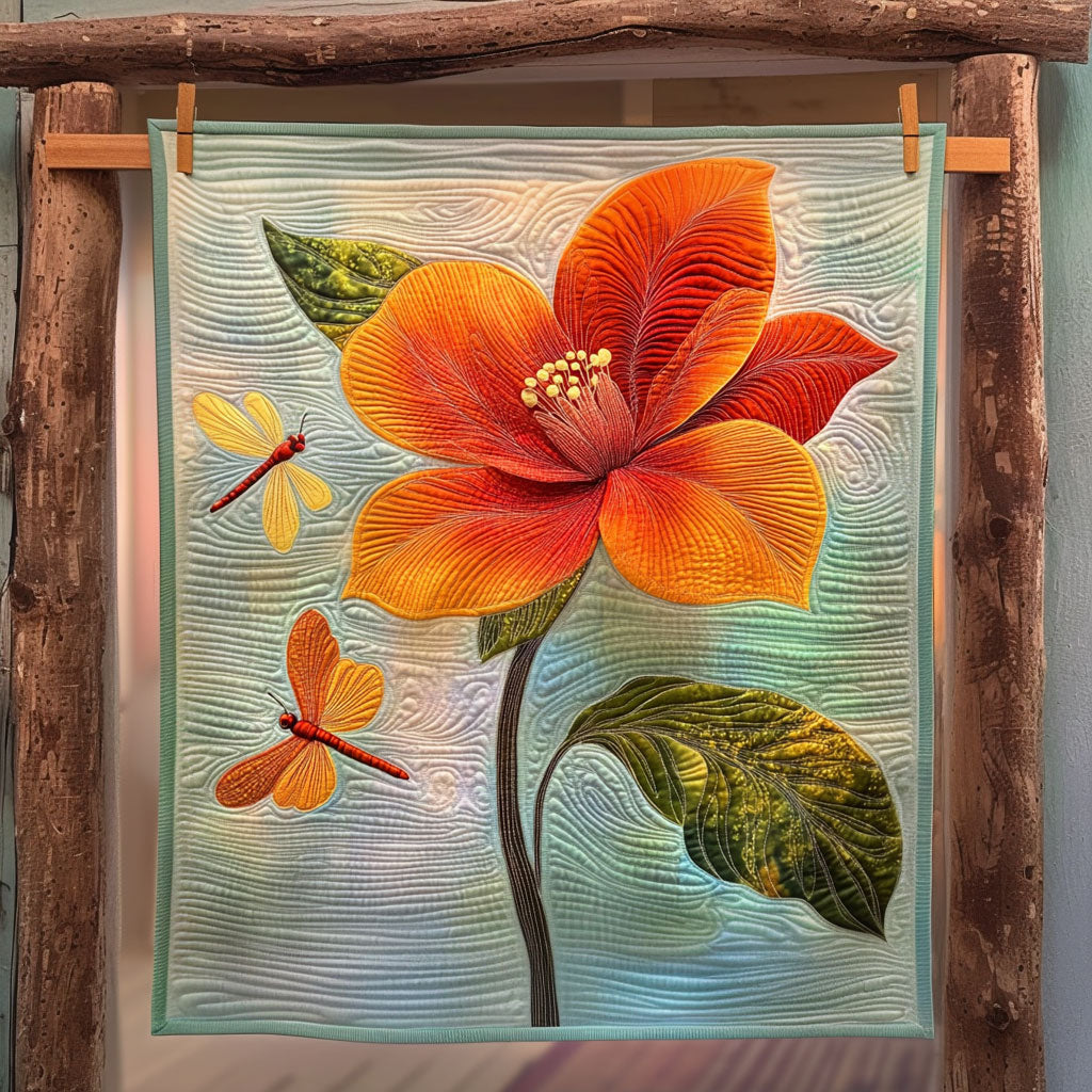 Dragonfly And Red Orange Blossom Quilt Stylish Quilt Blanket to Upgrade Your Bedroom