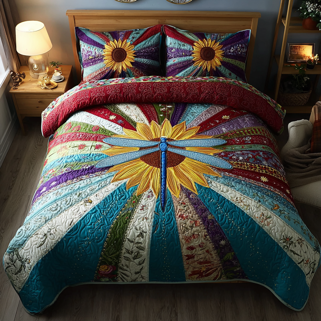 Dragonfly Beauty Quilted Bedding Set Bedspread Set Best Dragonfly Gifts For Mom