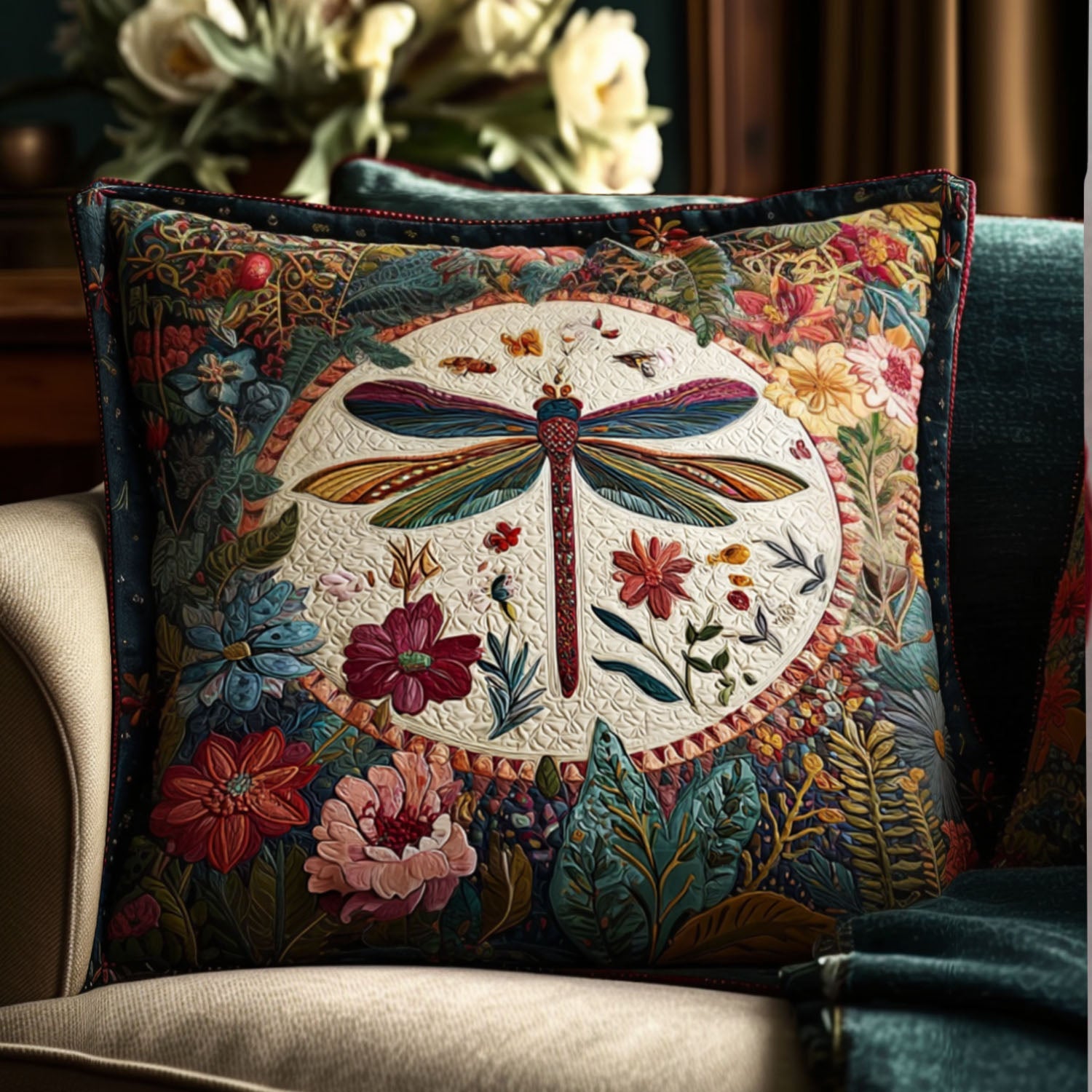 Dragonfly Beauty Quilted Pillow Case Pillow Covers For Throw Pillows Dragonfly Gifts For Mom