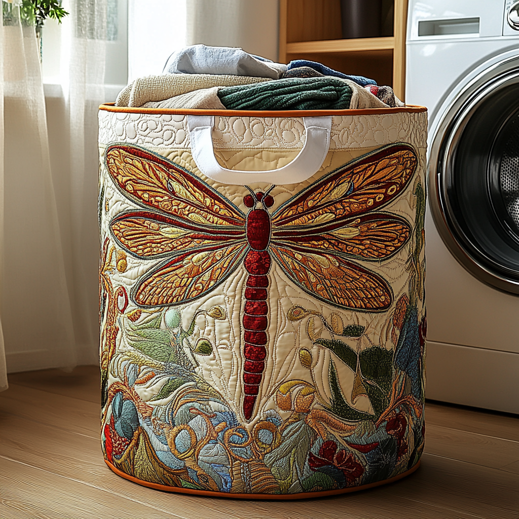 Dragonfly Bloom Quilted Laundry Basket Birthday Merch Gift