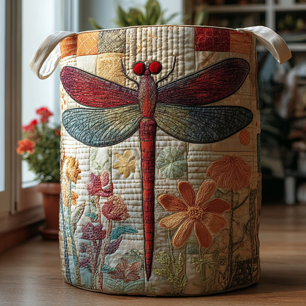 Dragonfly Bloom Quilted Laundry Basket Valentine's Day Merch Gift