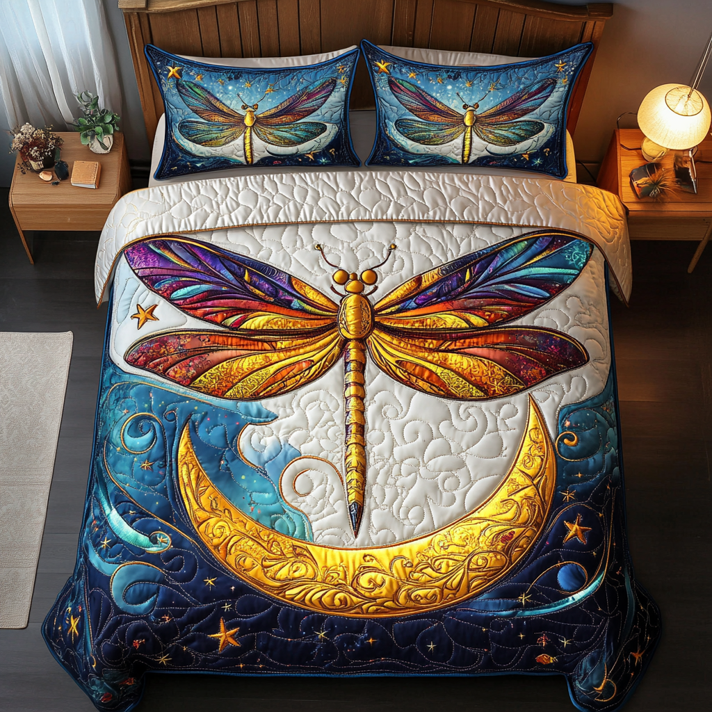 Dragonfly Breeze Quilted Bedding Set Bed Decor Great Dragonfly Lover Gift Ideas