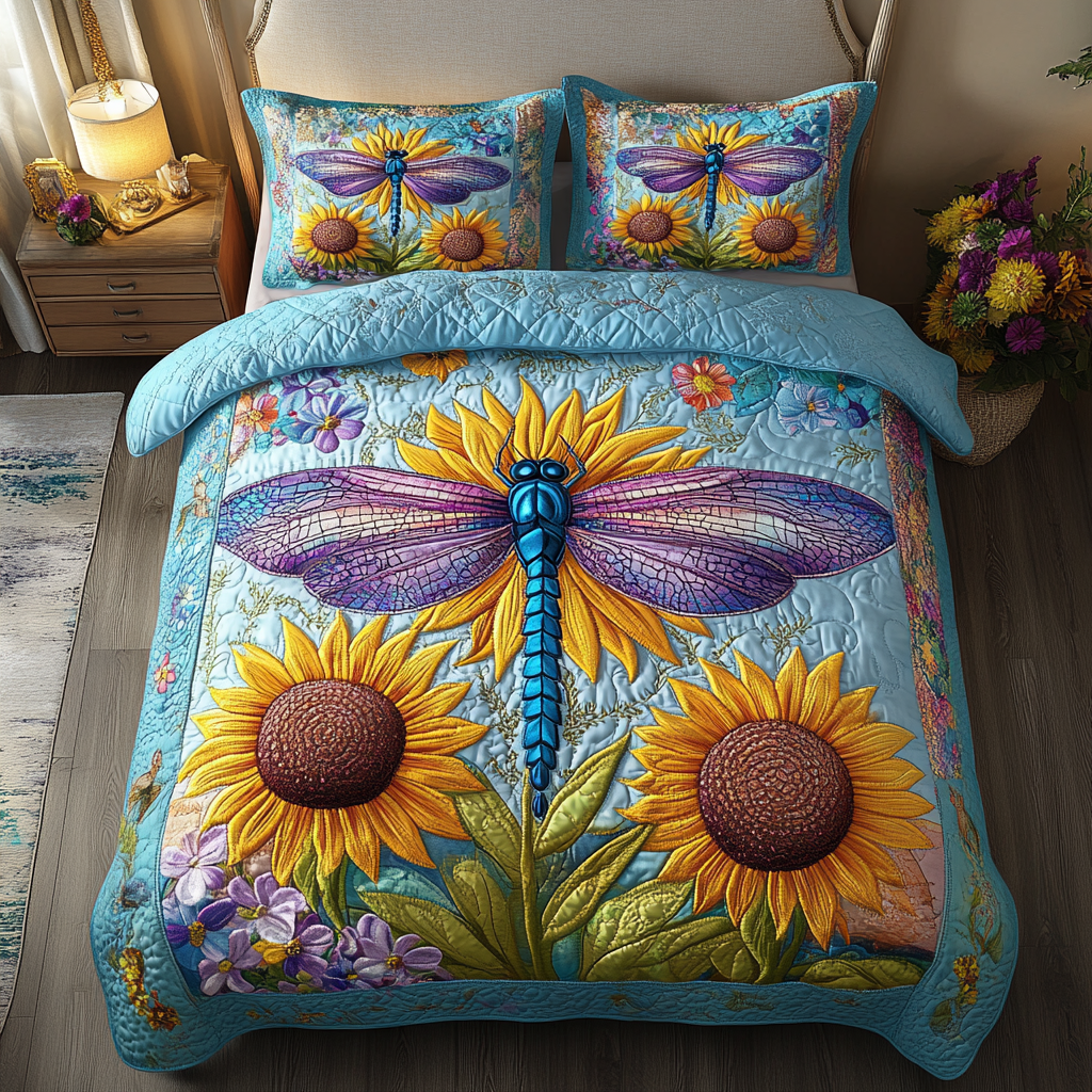 Dragonfly Charm Quilted Bedding Set Best Bed Sheet Set Best Dragonfly Lover Gifts For Her