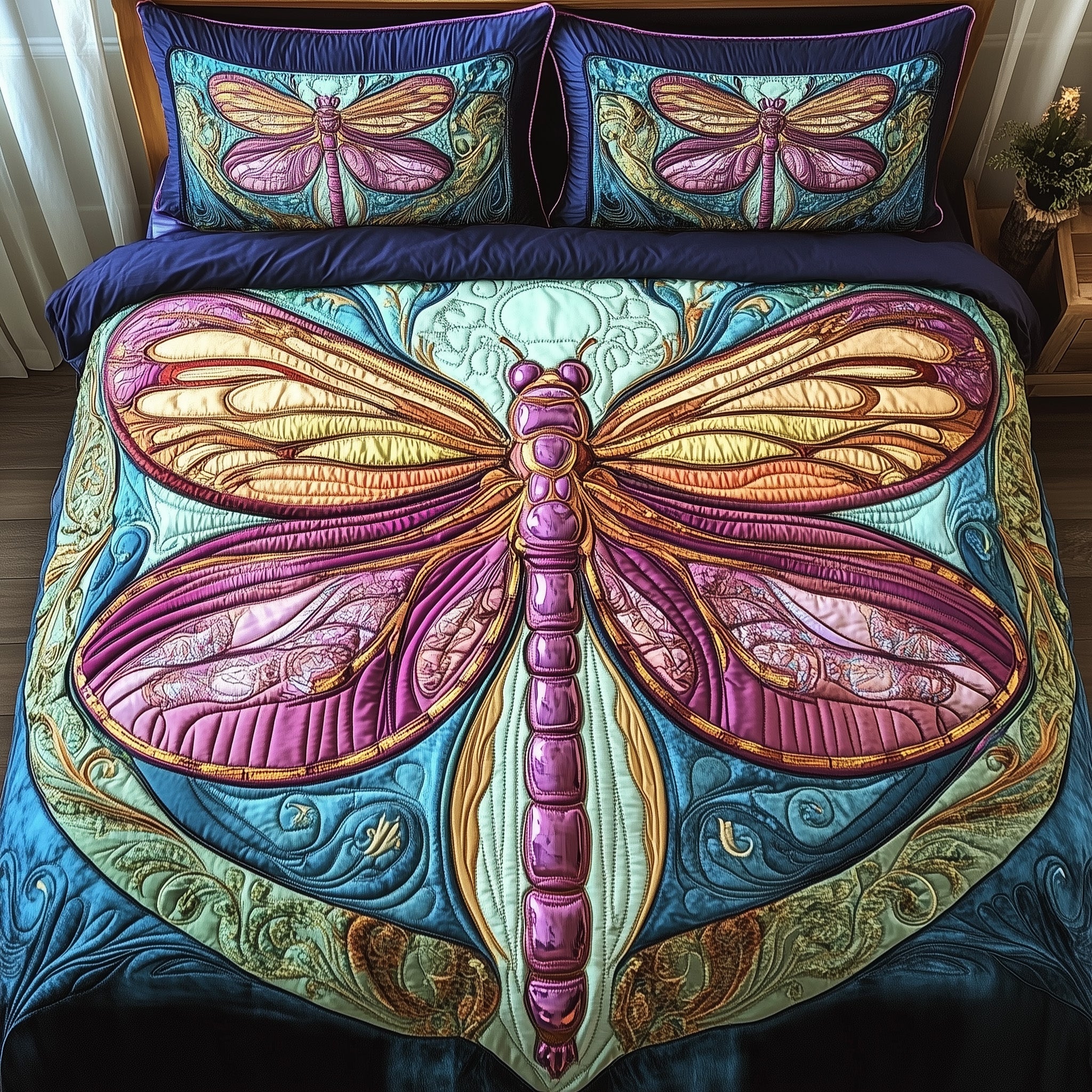 Dragonfly Charm Quilted Bedding Set Cozy Bedroom