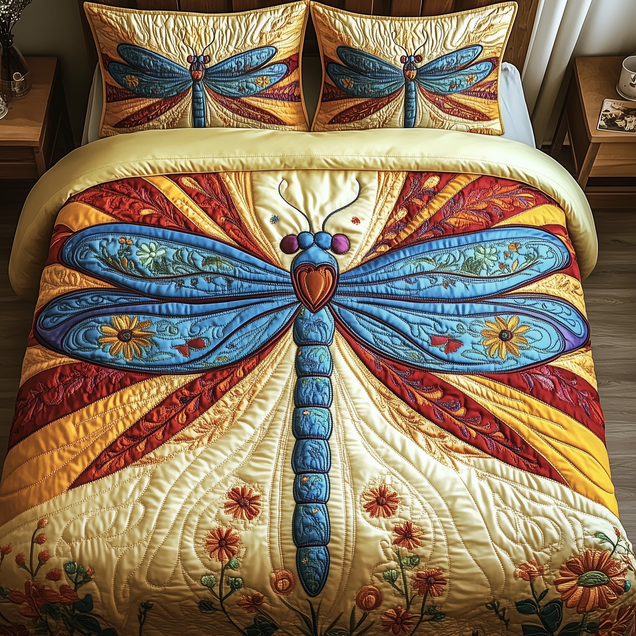Dragonfly Charm Quilted Bedding Set For Men