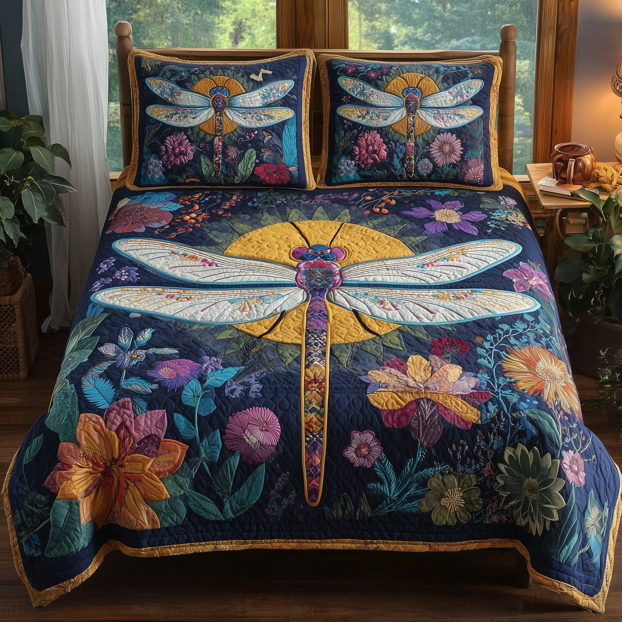 Dragonfly Charm Quilted Bedding Set Housewarming Gift