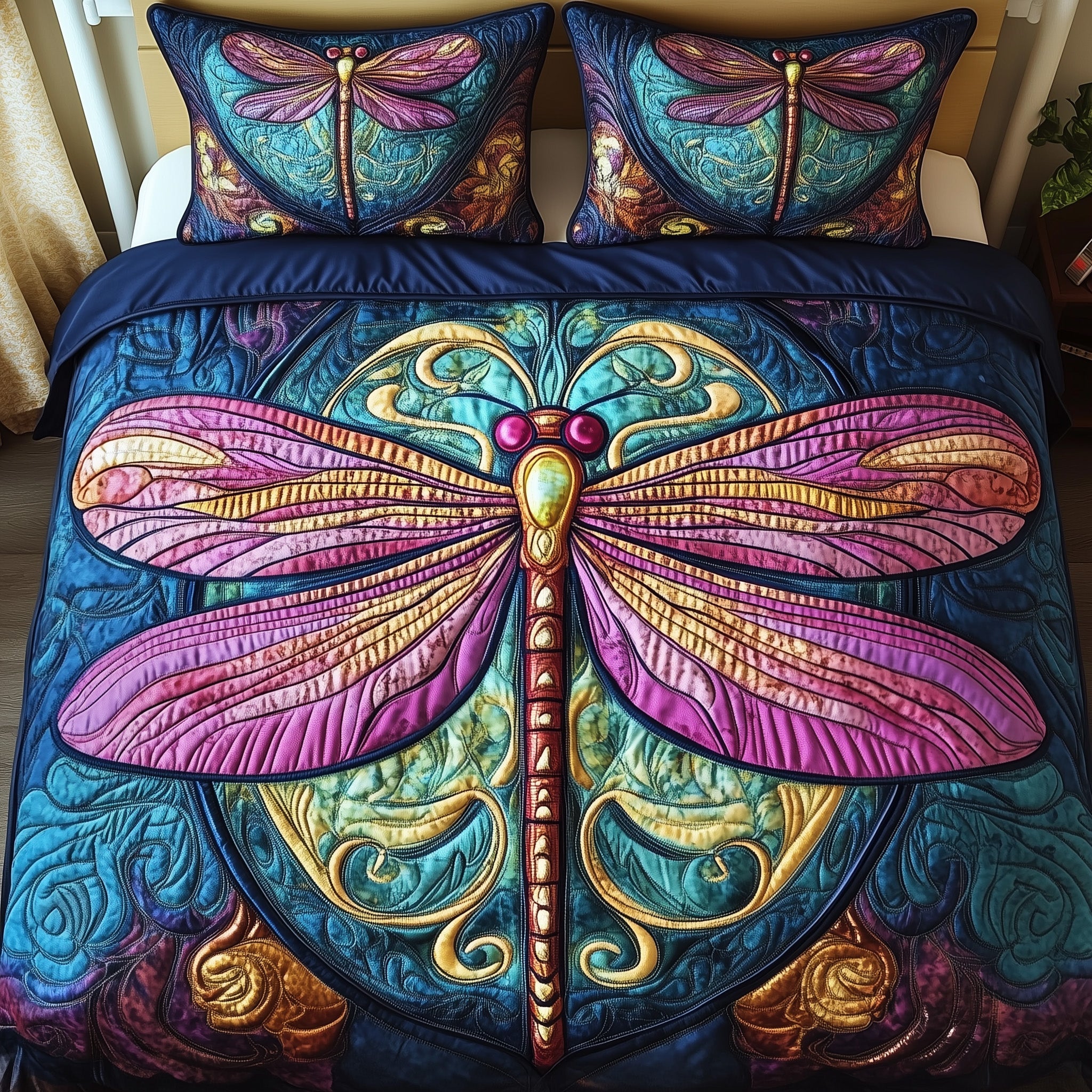 Dragonfly Charm Quilted Bedding Set Relaxing Sleep