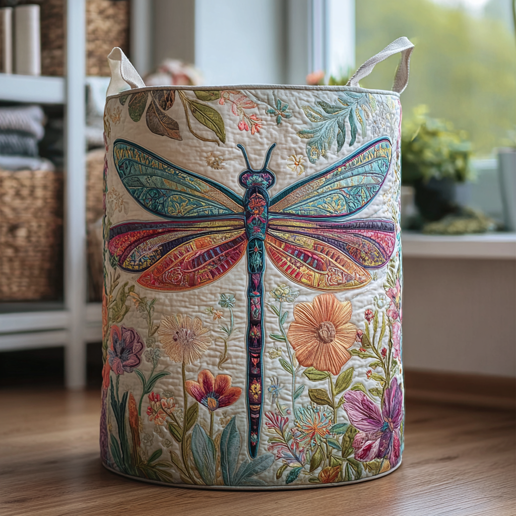 Dragonfly Charm Quilted Laundry Basket Halloween Merch Gift