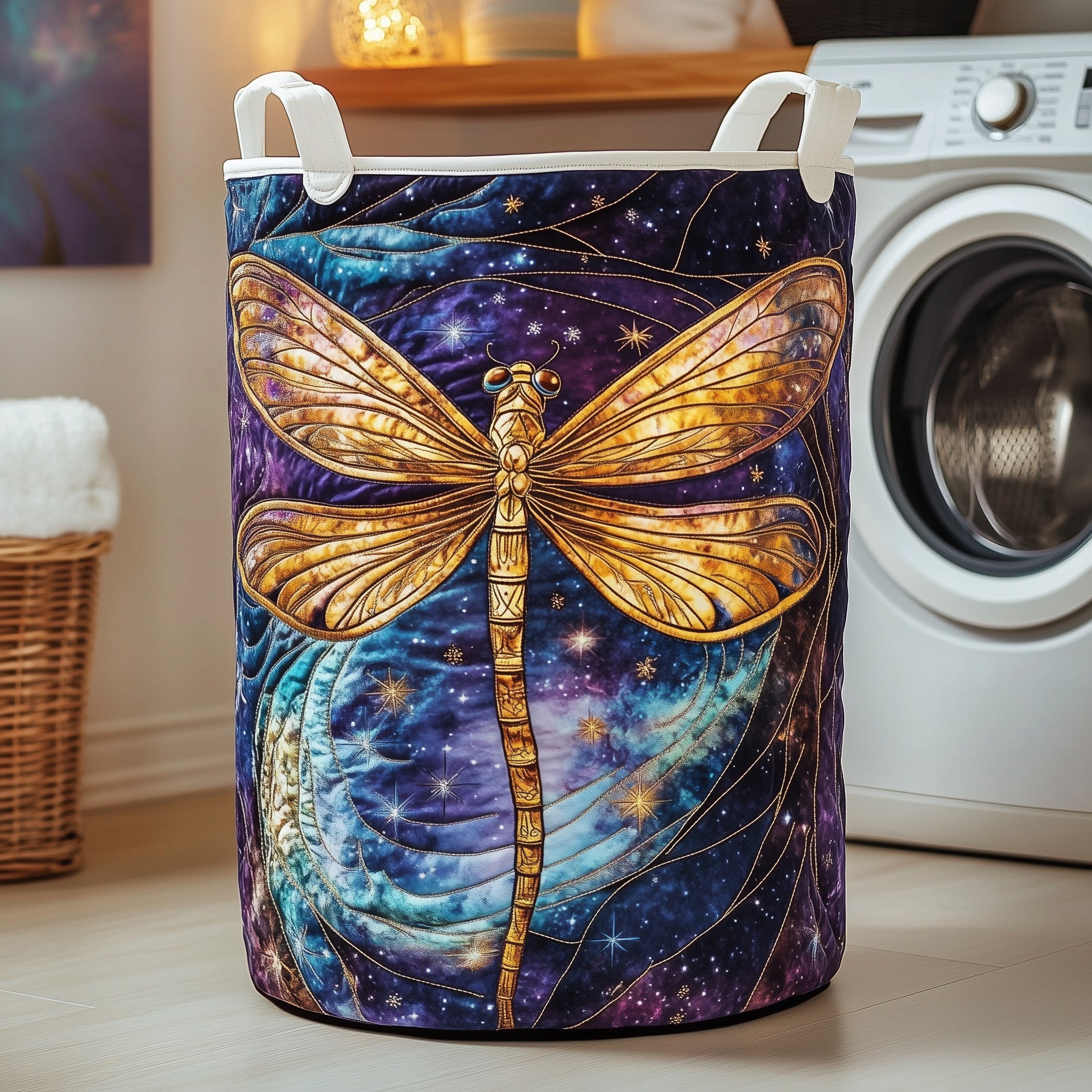 Dragonfly Charm Quilted Laundry Basket Merch For Friends