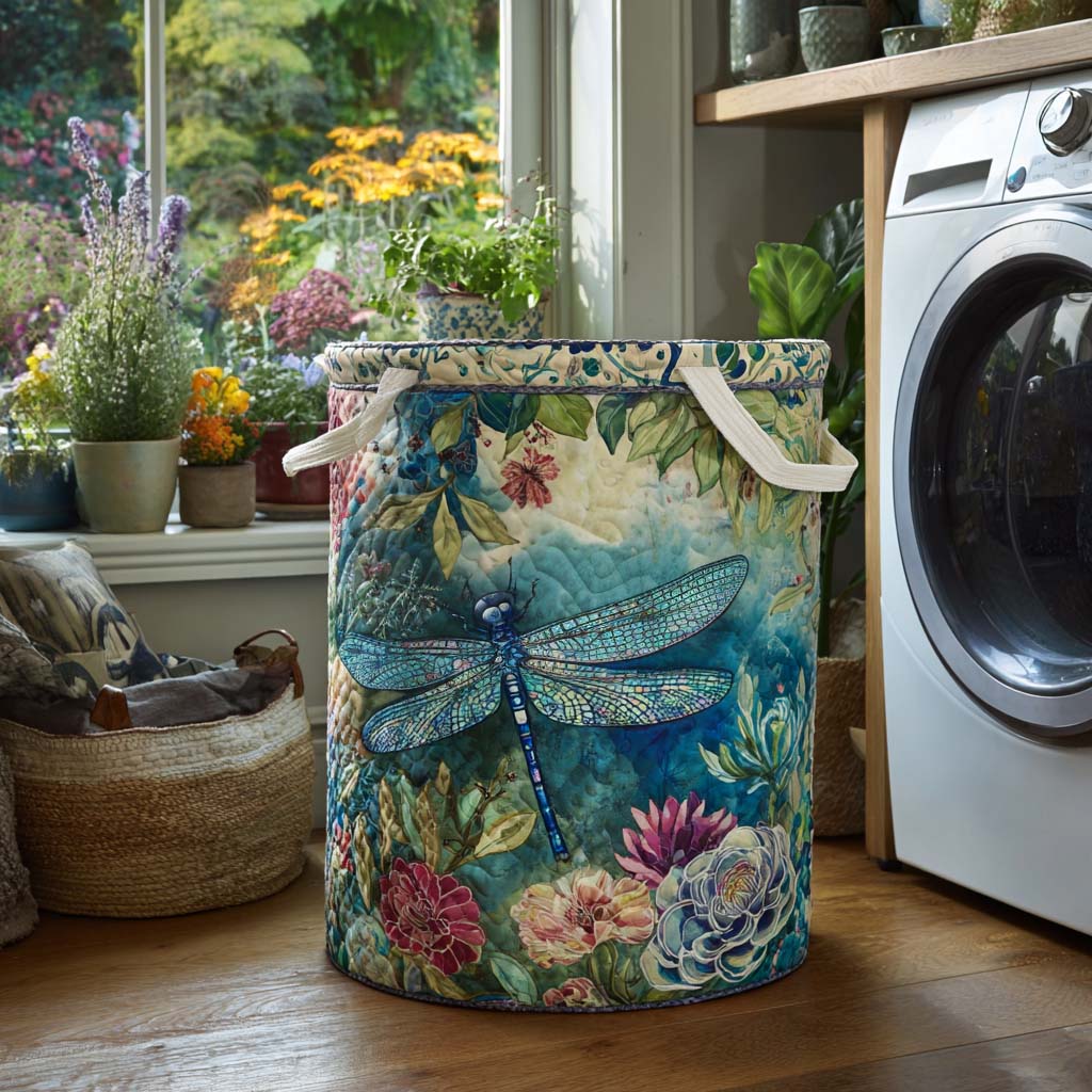 Dragonfly Charm Quilted Laundry Basket Merch For Her