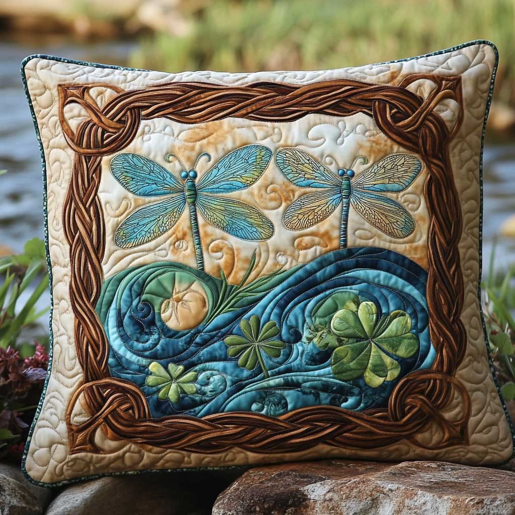 Dragonfly Clovers Quilted Pillow Case Modern Throw Pillows Gifts For Dragonfly Lovers