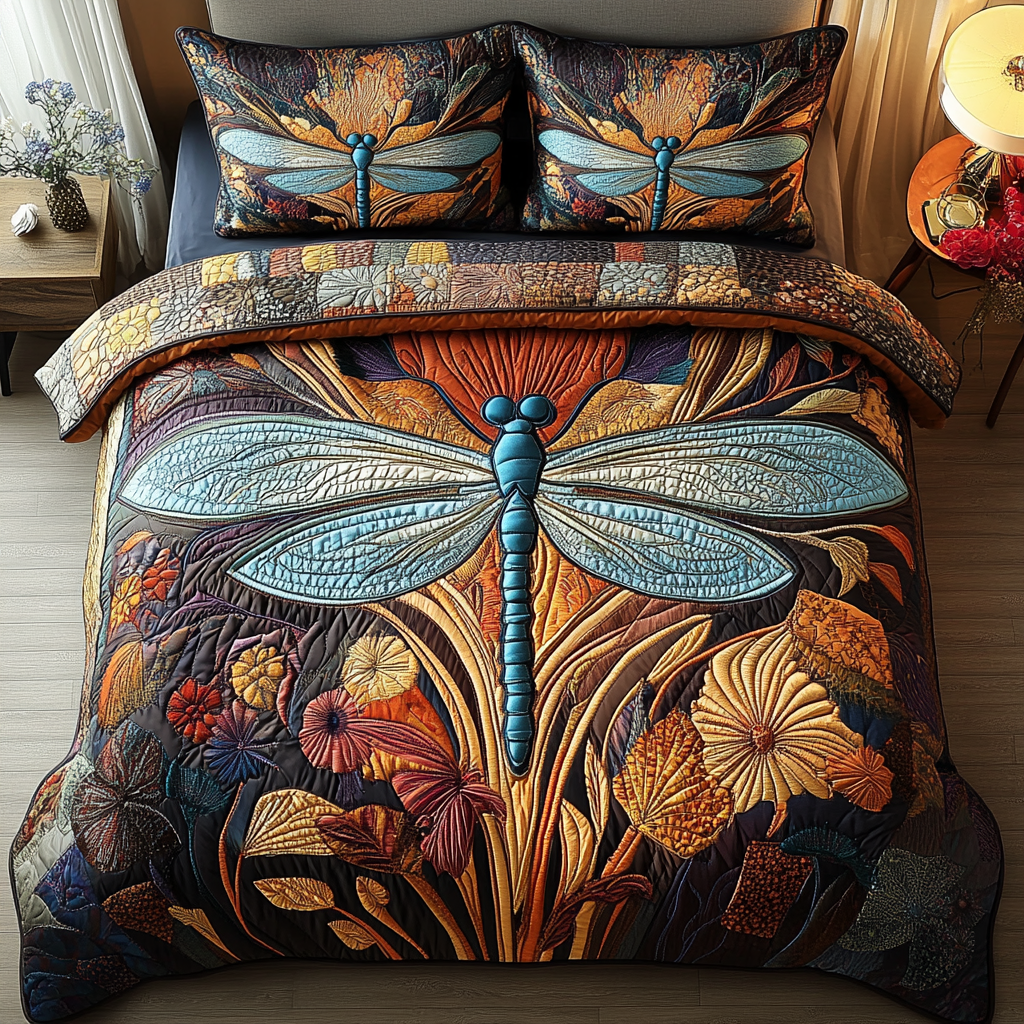 Dragonfly Delight Quilted Bedding Set Cute Room Decor Dragonfly Gifts For Mom
