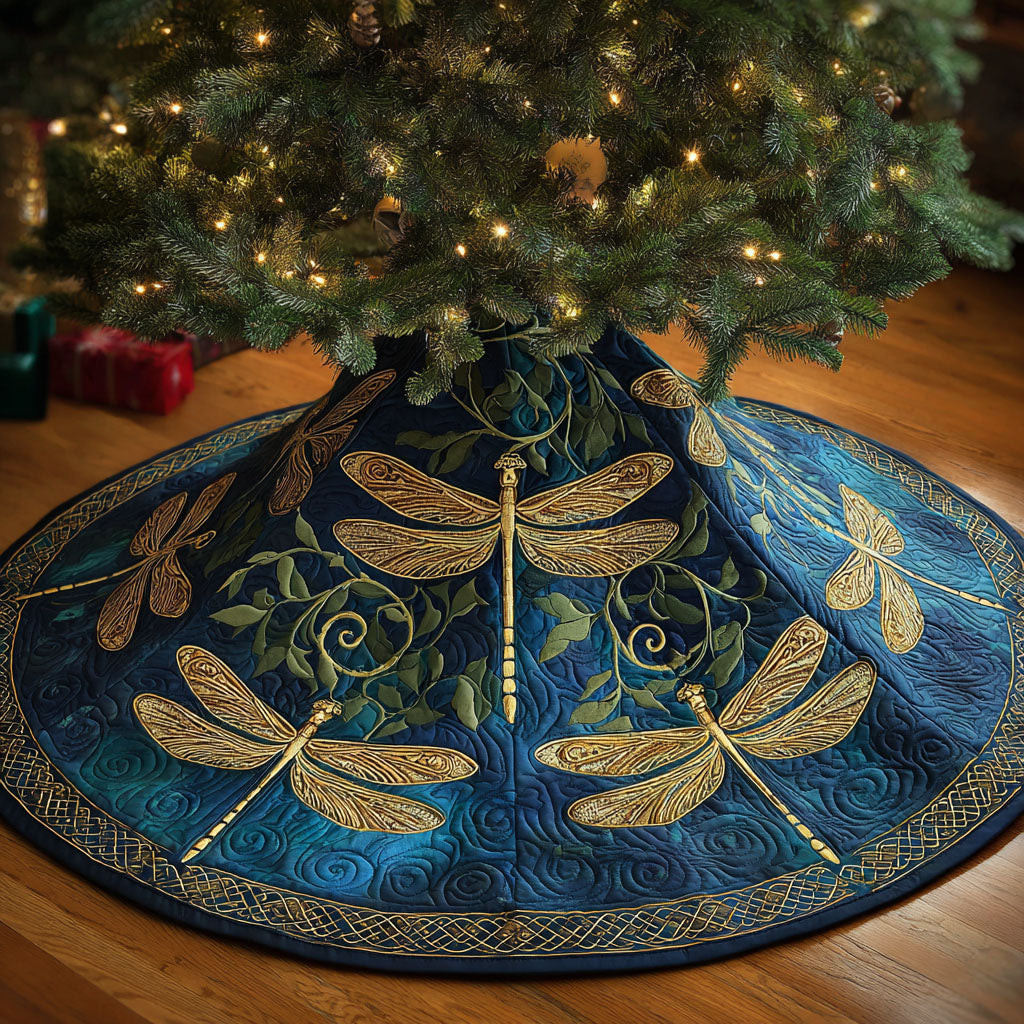 Dragonfly Dream Christmas Quilted Tree Skirt Christmas Decor Dragonfly Lover Xmas Gifts