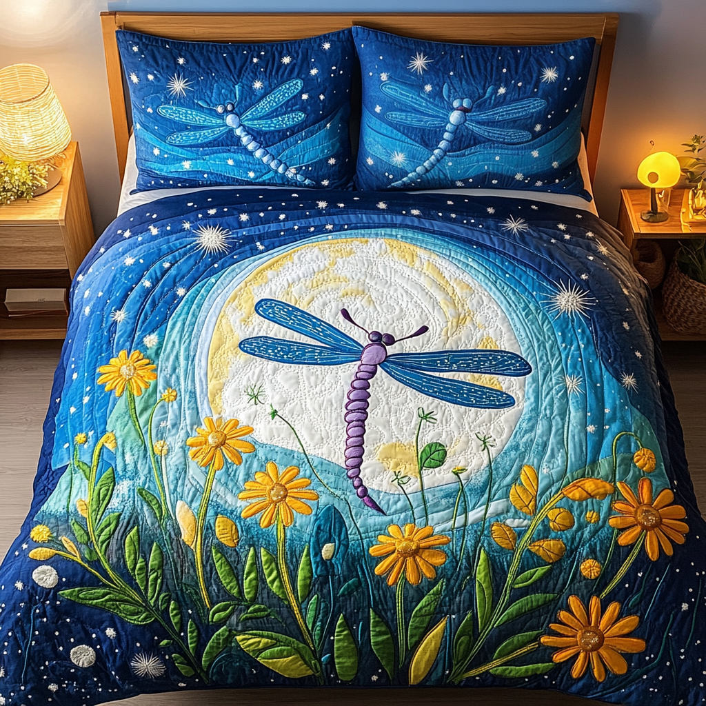 Dragonfly Dream Quilted Bedding Set Best Bedspread Set Gift For Someone Who Loves Dragonflies