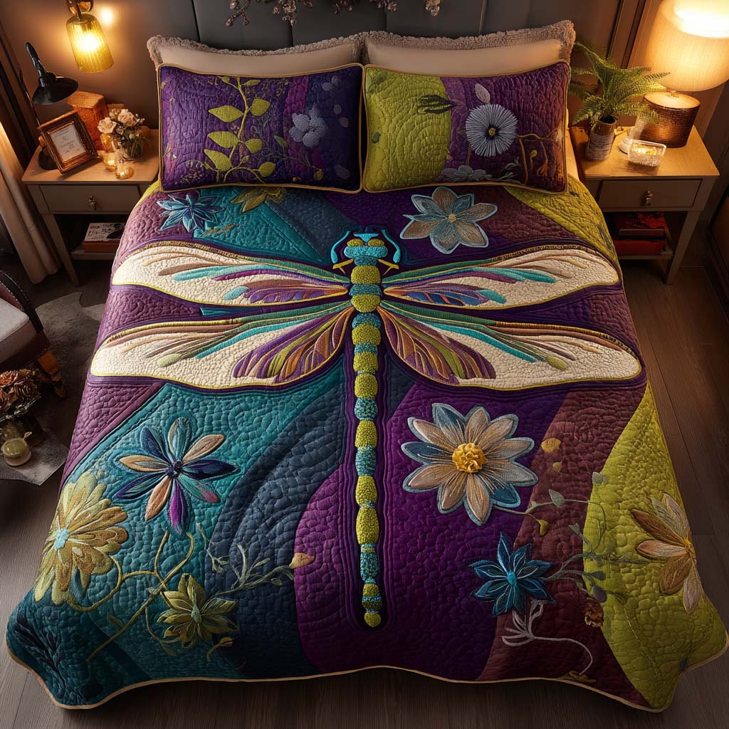 Dragonfly Dreams Quilted Bedding Set Bed Decor Gifts For Dragonfly Lovers