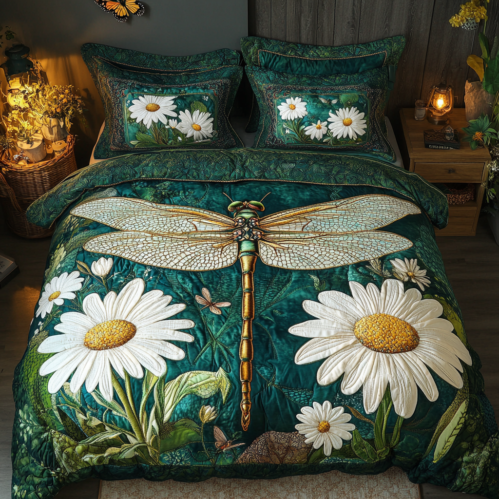 Dragonfly Dreams Quilted Bedding Set Cozy Bedroom Decor Dragonfly Gifts For Girl