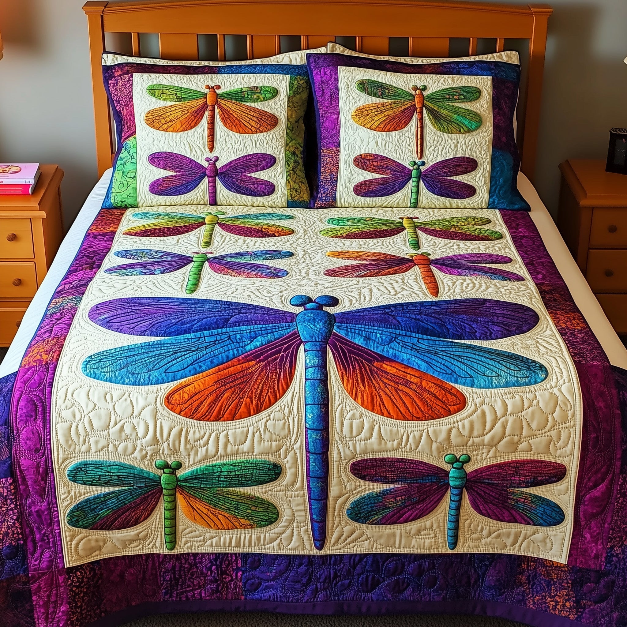 Dragonfly Dreams Quilted Bedding Set Duvet Cover Bed Sheet Dragonfly Lover Gifts For Women