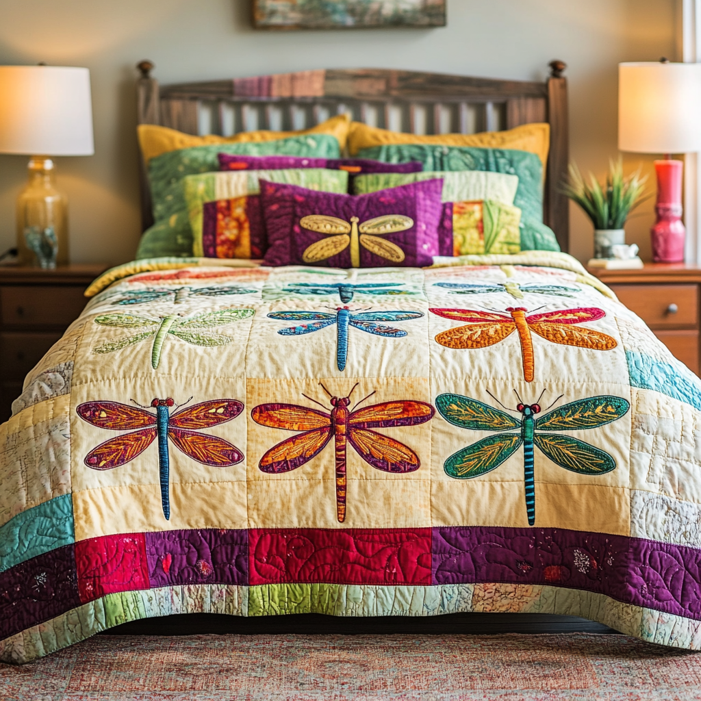 Dragonfly Dreams Quilted Bedding Set Thoughtful Bedding Gift for Cozy Winter Nights